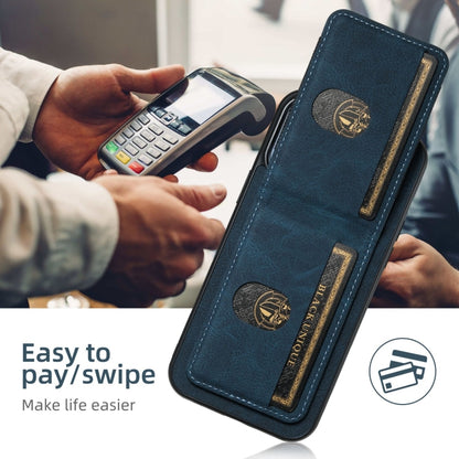 For iPhone 16 Plus Suteni H03 Litchi Leather Card Bag Stand Back Phone Case(Blue) by Suteni