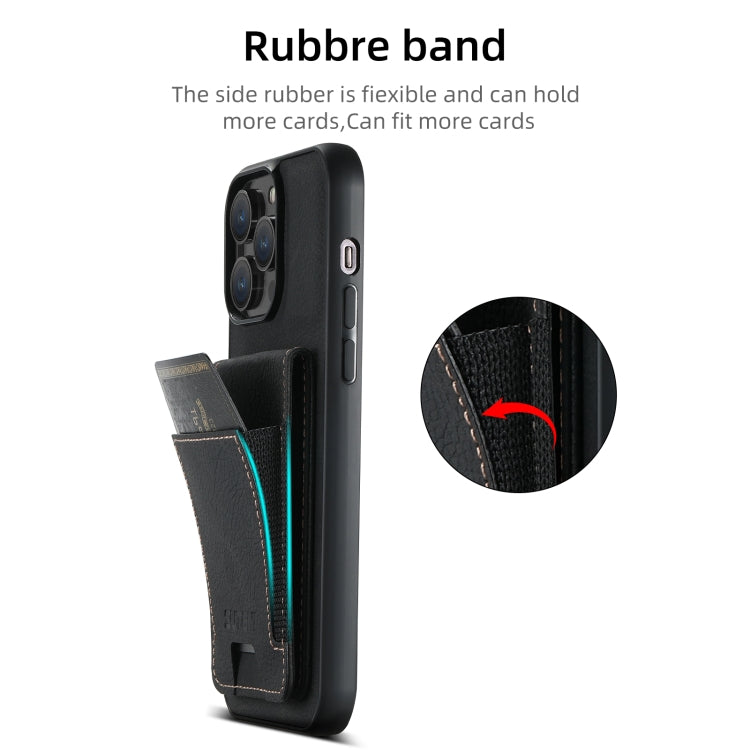 For iPhone 16 Pro Max Suteni H03 Litchi Leather Card Bag Stand Back Phone Case(Black) by Suteni