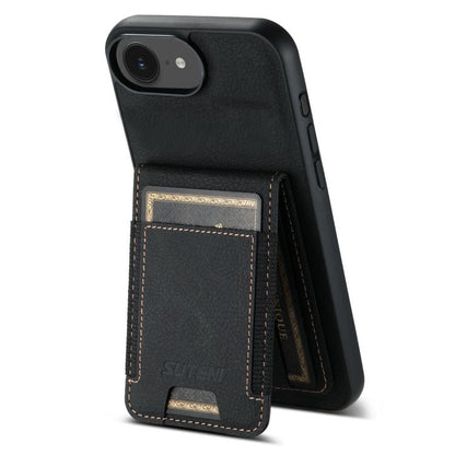For iPhone 16e Suteni H03 Litchi Leather Card Bag Stand Back Phone Case(Black) by Suteni