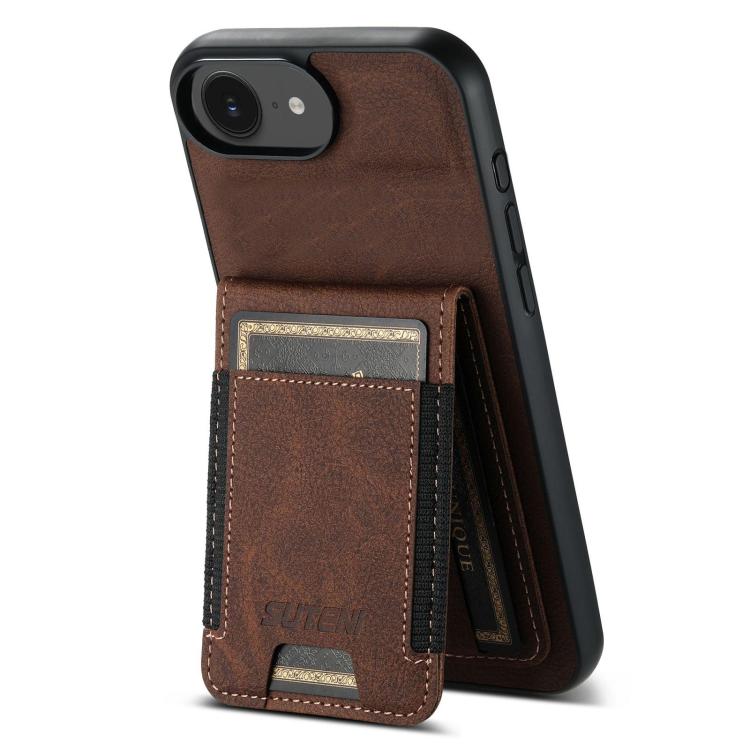 For iPhone 16e Suteni H03 Litchi Leather Card Bag Stand Back Phone Case(Brown) by Suteni
