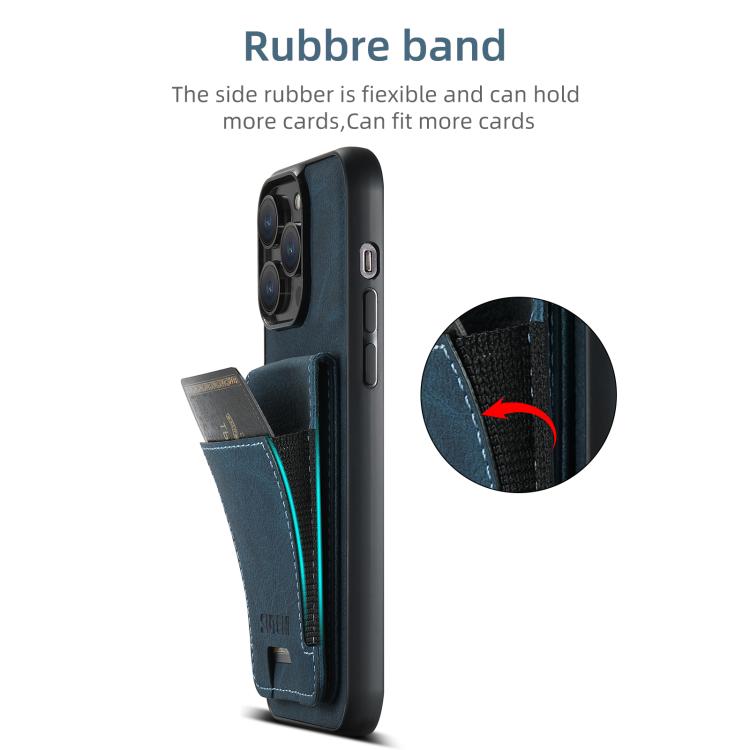 For iPhone 16e Suteni H03 Litchi Leather Card Bag Stand Back Phone Case(Blue) by Suteni