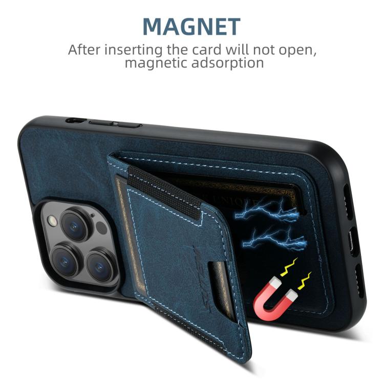 For iPhone 16e Suteni H03 Litchi Leather Card Bag Stand Back Phone Case(Blue) by Suteni