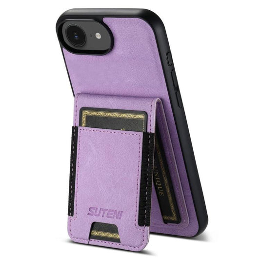For iPhone 16e Suteni H03 Litchi Leather Card Bag Stand Back Phone Case(Purple) by Suteni