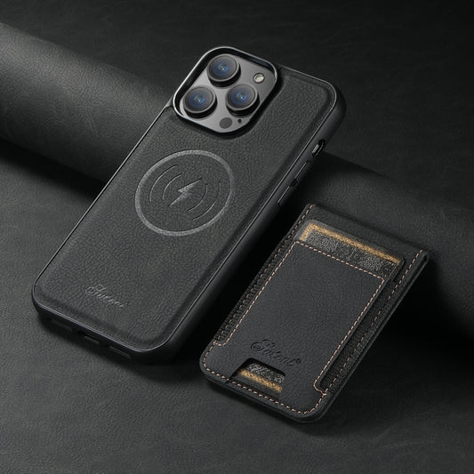 For iPhone 15 Pro Max Suteni H17 Litchi Texture Leather MagSafe Detachable Wallet Phone Case(Black) by Suteni
