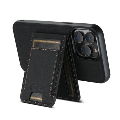 For iPhone 15 Pro Max Suteni H17 Litchi Texture Leather MagSafe Detachable Wallet Phone Case(Black) by Suteni
