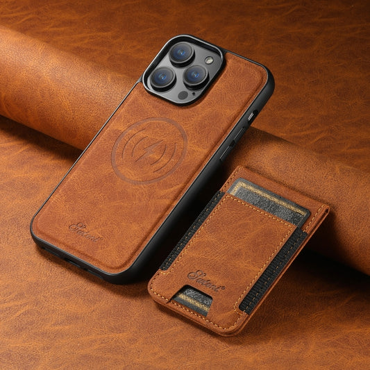 For iPhone 15 Pro Max Suteni H17 Litchi Texture Leather MagSafe Detachable Wallet Phone Case(Khaki) by Suteni
