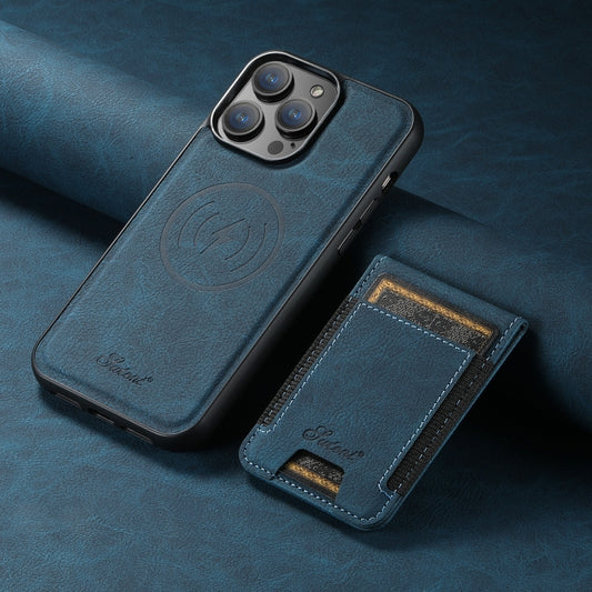 For iPhone 15 Pro Max Suteni H17 Litchi Texture Leather MagSafe Detachable Wallet Phone Case(Blue) by Suteni