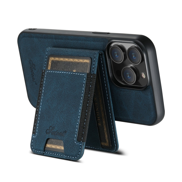 For iPhone 15 Pro Max Suteni H17 Litchi Texture Leather MagSafe Detachable Wallet Phone Case(Blue) by Suteni