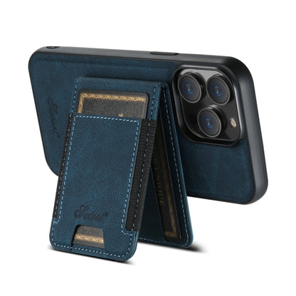 For iPhone 15 Pro Max Suteni H17 Litchi Texture Leather MagSafe Detachable Wallet Phone Case(Blue) by Suteni
