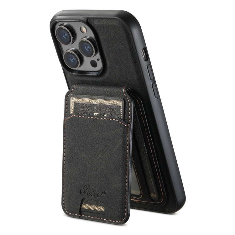 For iPhone 15 Suteni H17 Litchi Texture Leather MagSafe Detachable Wallet Phone Case(Black) by Suteni