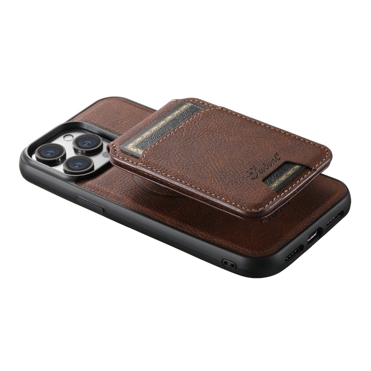 For iPhone 14 Suteni H17 Litchi Texture Leather MagSafe Detachable Wallet Phone Case(Brown) by Suteni