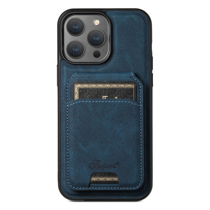 For iPhone 14 Pro Max Suteni H17 Litchi Texture Leather MagSafe Detachable Wallet Phone Case(Blue) by Suteni