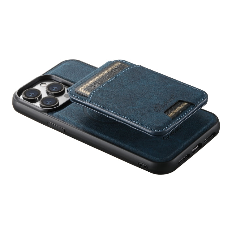 For iPhone 13 Pro Max Suteni H17 Litchi Texture Leather MagSafe Detachable Wallet Phone Case(Blue) by Suteni