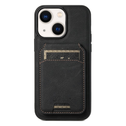 For iPhone 13 Suteni H17 Litchi Texture Leather MagSafe Detachable Wallet Phone Case(Black) by Suteni