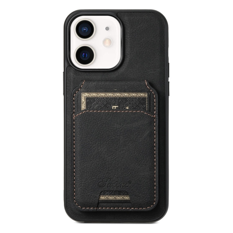 For iPhone 12 Suteni H17 Litchi Texture Leather MagSafe Detachable Wallet Phone Case(Black) by Suteni