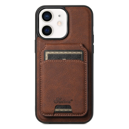 For iPhone 12 Suteni H17 Litchi Texture Leather MagSafe Detachable Wallet Phone Case(Brown) by Suteni