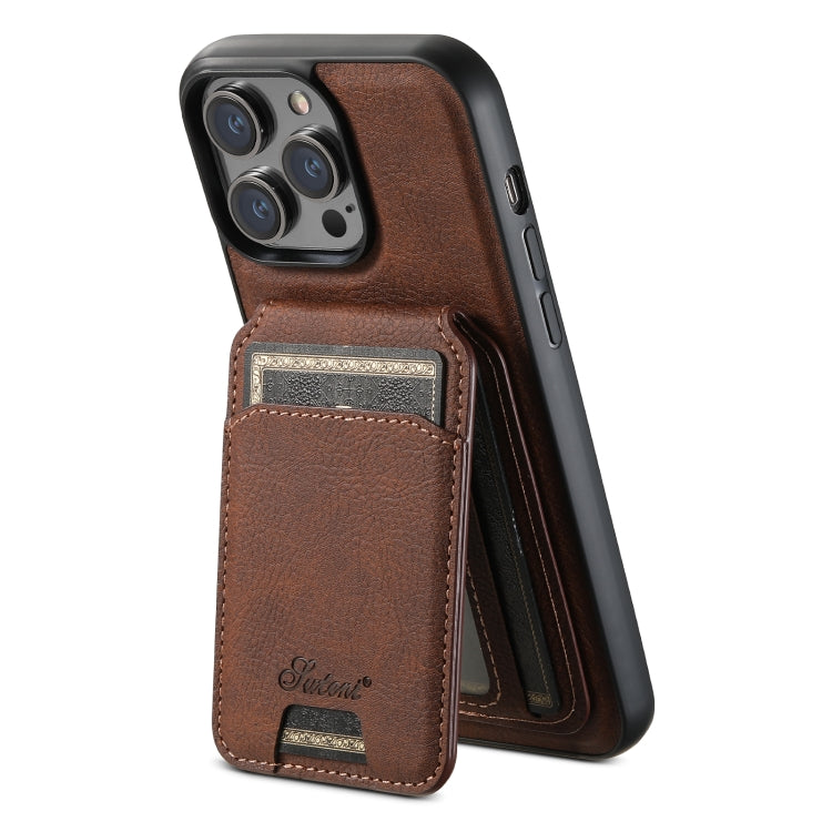 For iPhone 12 Suteni H17 Litchi Texture Leather MagSafe Detachable Wallet Phone Case(Brown) by Suteni