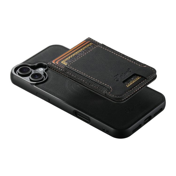For iPhone 16 Suteni H17 Litchi Texture Leather MagSafe Detachable Wallet Phone Case(Black) by Suteni