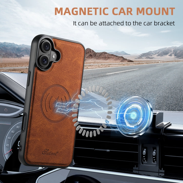 For iPhone 16 Suteni H17 Litchi Texture Leather MagSafe Detachable Wallet Phone Case(Khaki) by Suteni