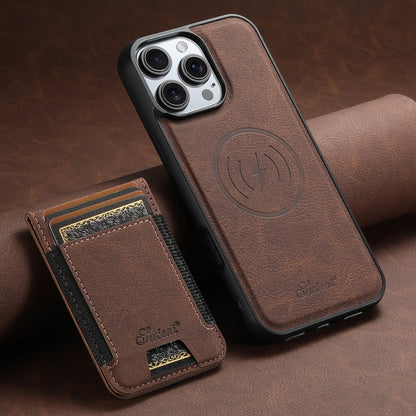 For iPhone 16 Pro Suteni H17 Litchi Texture Leather MagSafe Detachable Wallet Phone Case(Brown) by Suteni