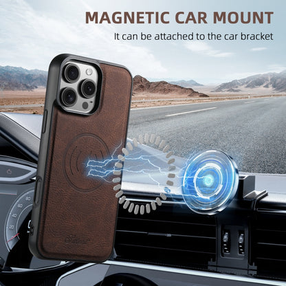 For iPhone 16 Pro Suteni H17 Litchi Texture Leather MagSafe Detachable Wallet Phone Case(Brown) by Suteni
