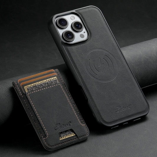 For iPhone 16 Pro Max Suteni H17 Litchi Texture Leather MagSafe Detachable Wallet Phone Case(Black) by Suteni