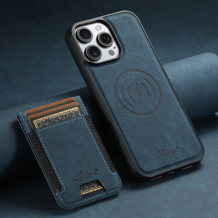 For iPhone 16 Pro Max Suteni H17 Litchi Texture Leather MagSafe Detachable Wallet Phone Case(Blue) by Suteni