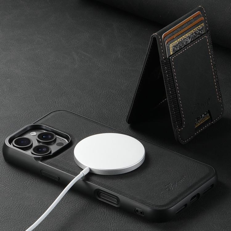 For iPhone 16e Suteni H17 Litchi Texture Leather MagSafe Detachable Wallet Phone Case(Black) by Suteni