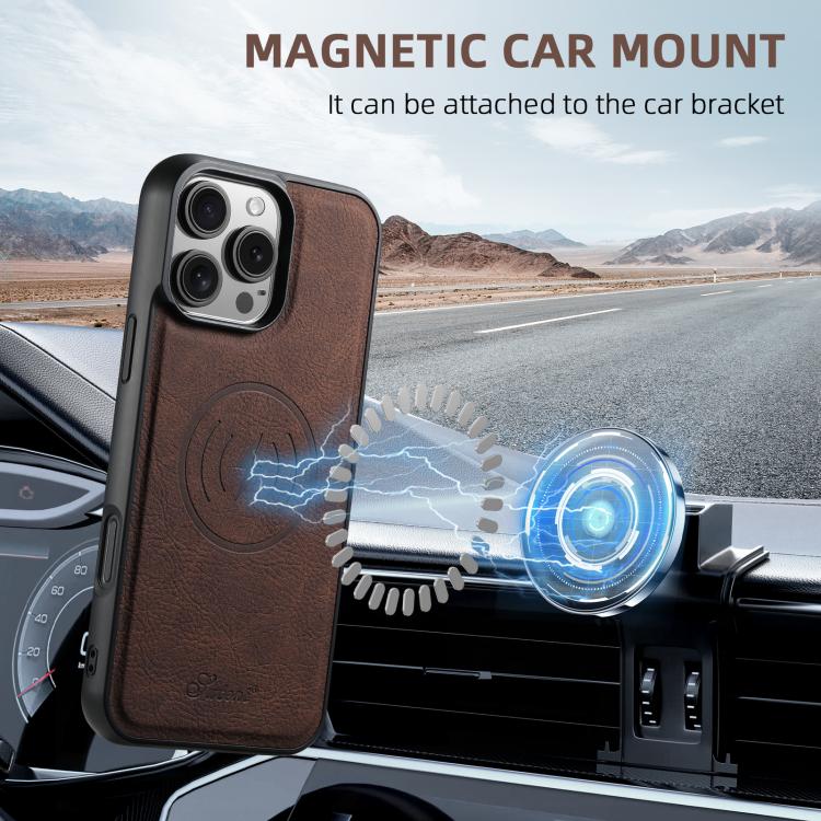 For iPhone 16e Suteni H17 Litchi Texture Leather MagSafe Detachable Wallet Phone Case(Brown) by Suteni