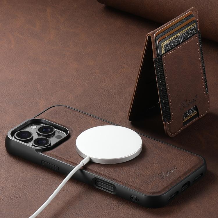 For iPhone 16e Suteni H17 Litchi Texture Leather MagSafe Detachable Wallet Phone Case(Brown) by Suteni