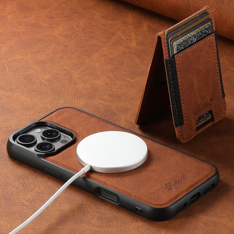 For iPhone 16e Suteni H17 Litchi Texture Leather MagSafe Detachable Wallet Phone Case(Khaki) by Suteni
