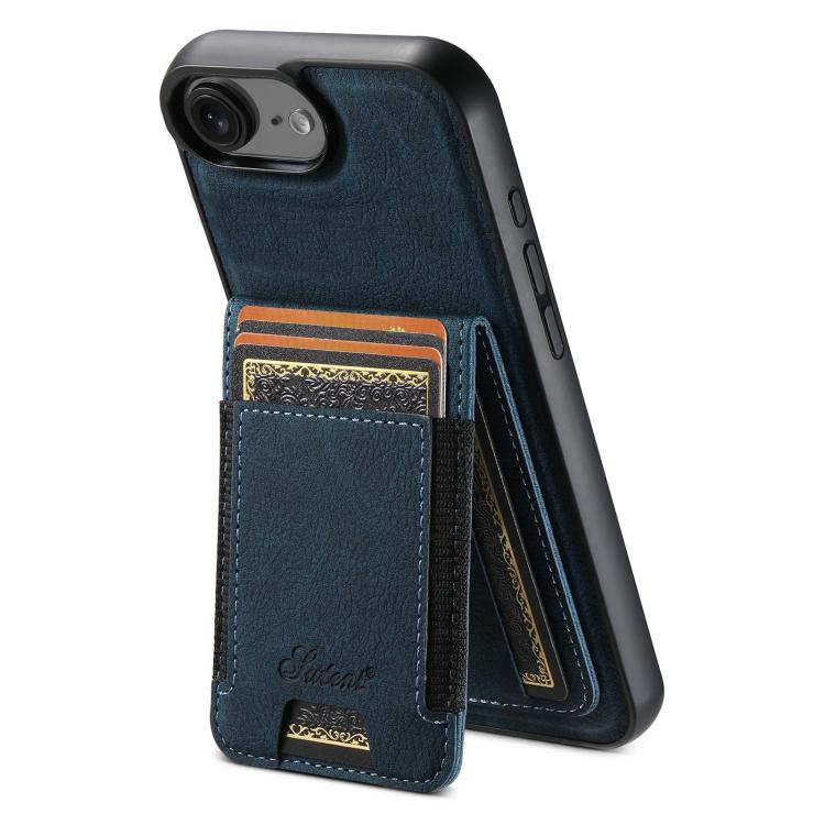 For iPhone 16e Suteni H17 Litchi Texture Leather MagSafe Detachable Wallet Phone Case(Blue) by Suteni
