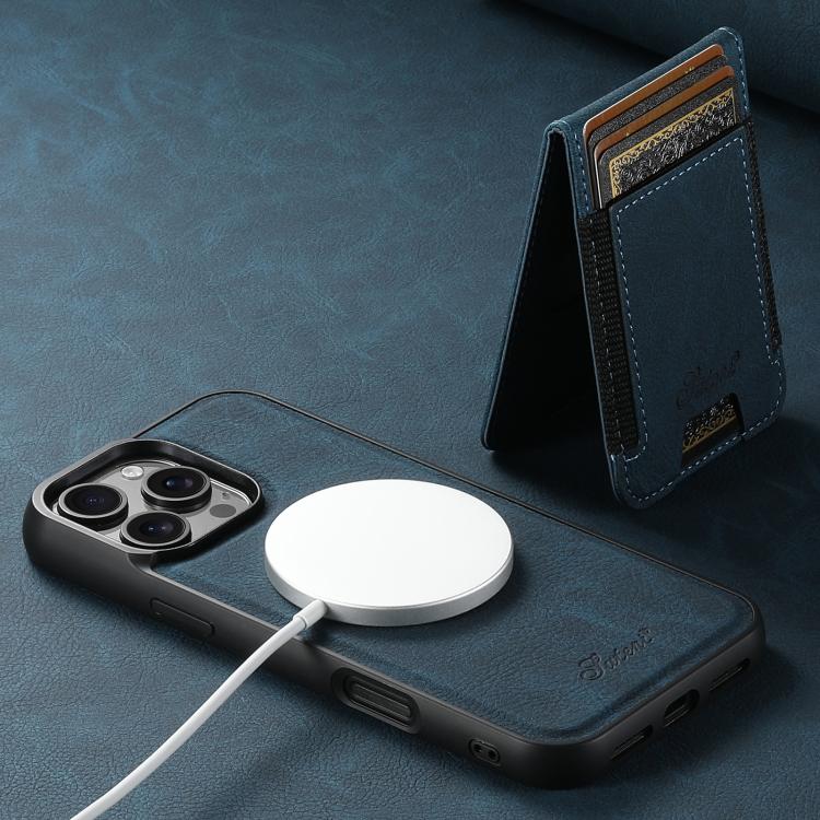 For iPhone 16e Suteni H17 Litchi Texture Leather MagSafe Detachable Wallet Phone Case(Blue) by Suteni
