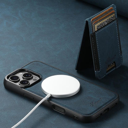 For iPhone 16e Suteni H17 Litchi Texture Leather MagSafe Detachable Wallet Phone Case(Blue) by Suteni
