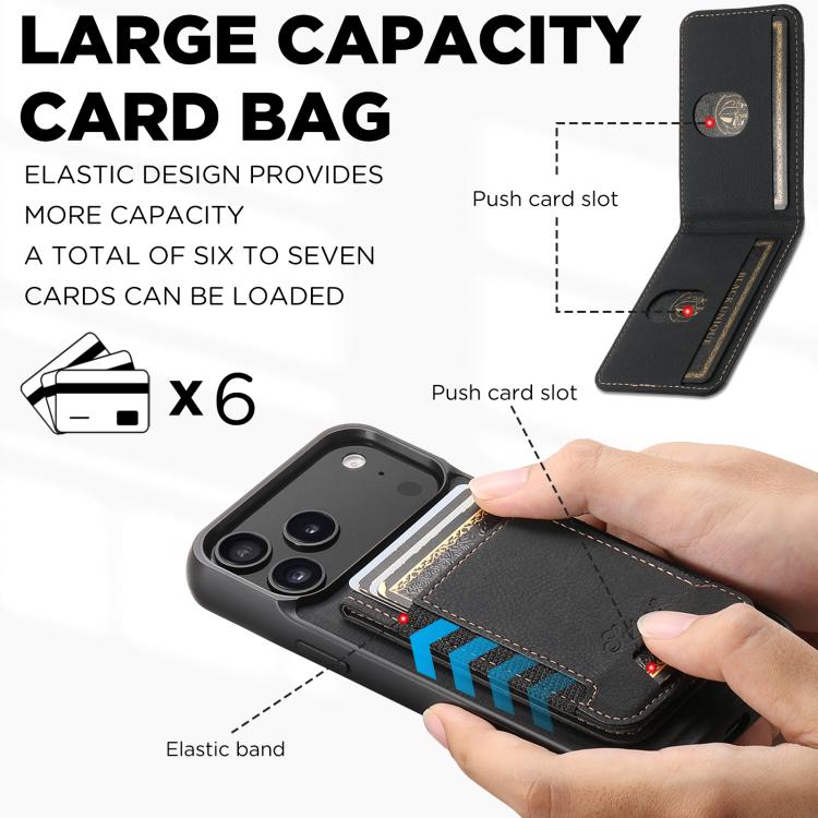 For iPhone 17 Suteni H17 Litchi Texture Leather MagSafe Detachable Wallet Phone Case(Black) by Suteni