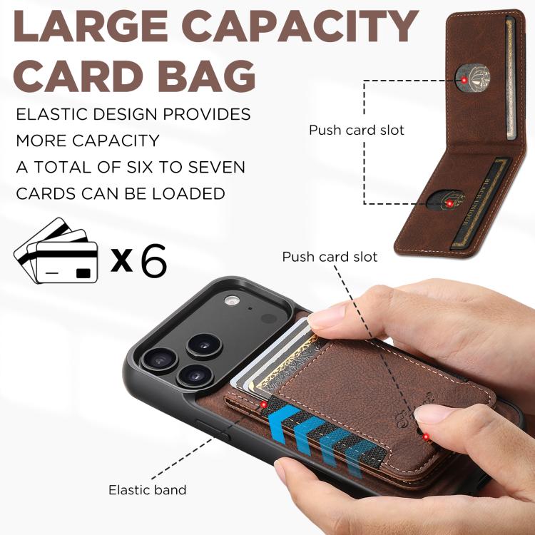 For iPhone 17 Suteni H17 Litchi Texture Leather MagSafe Detachable Wallet Phone Case(Brown) by Suteni