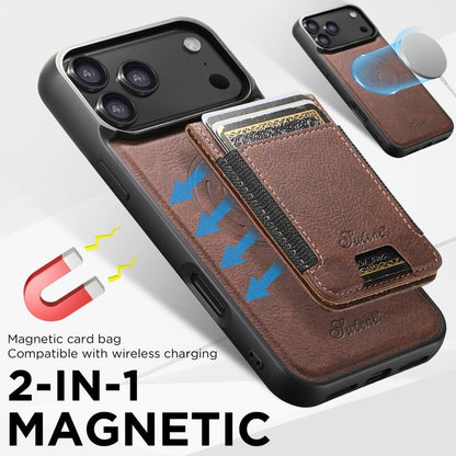 For iPhone 17 Suteni H17 Litchi Texture Leather MagSafe Detachable Wallet Phone Case(Brown) by Suteni