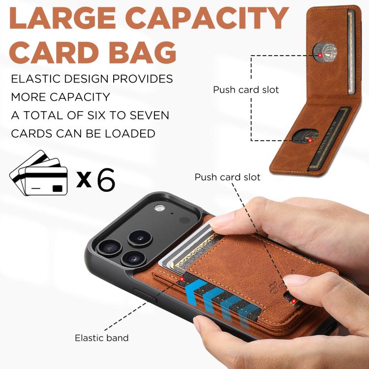 For iPhone 17 Suteni H17 Litchi Texture Leather MagSafe Detachable Wallet Phone Case(Khaki) by Suteni