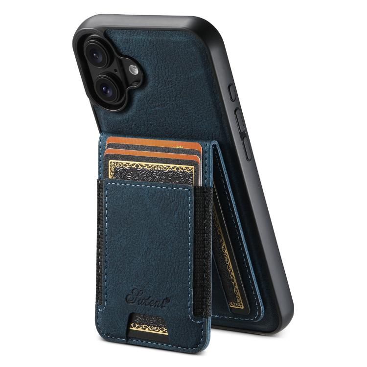 For iPhone 17 Suteni H17 Litchi Texture Leather MagSafe Detachable Wallet Phone Case(Blue) by Suteni