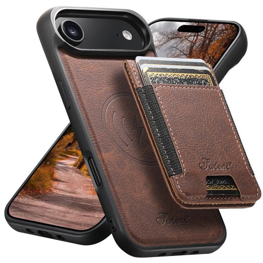 For iPhone Air Suteni H17 Litchi Texture Leather MagSafe Detachable Wallet Phone Case(Brown) by Suteni