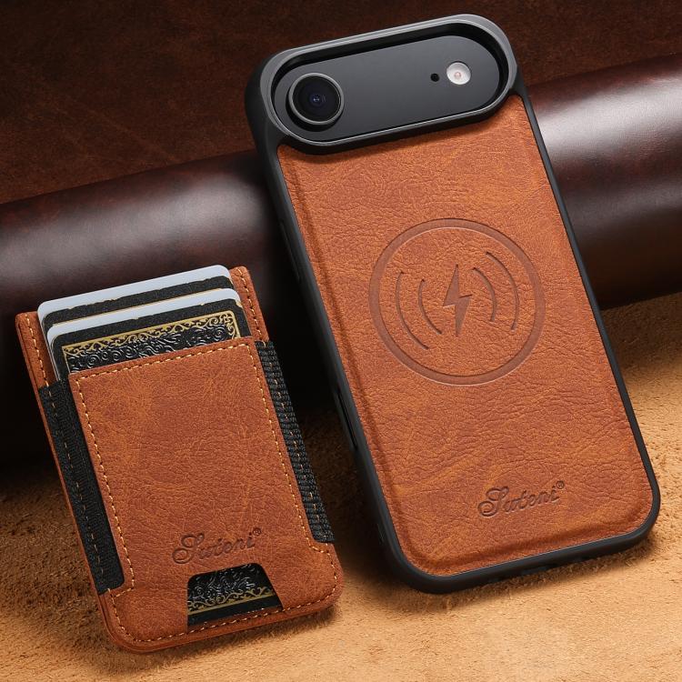 For iPhone Air Suteni H17 Litchi Texture Leather MagSafe Detachable Wallet Phone Case(Khaki) by Suteni