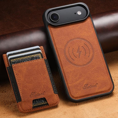 For iPhone Air Suteni H17 Litchi Texture Leather MagSafe Detachable Wallet Phone Case(Khaki) by Suteni