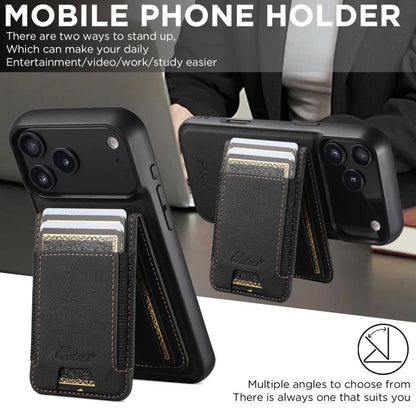 For iPhone 17 Pro Suteni H17 Litchi Texture Leather MagSafe Detachable Wallet Phone Case(Black) by Suteni