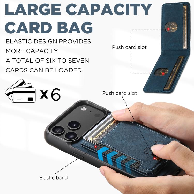 For iPhone 17 Pro Suteni H17 Litchi Texture Leather MagSafe Detachable Wallet Phone Case(Blue) by Suteni