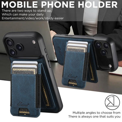 For iPhone 17 Pro Suteni H17 Litchi Texture Leather MagSafe Detachable Wallet Phone Case(Blue) by Suteni