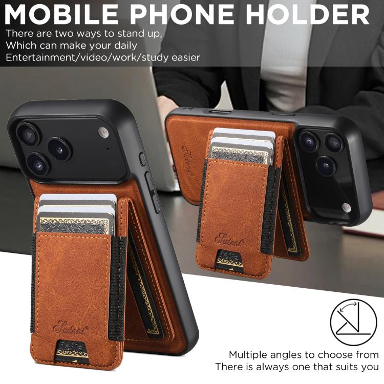 For iPhone 17 Pro Max Suteni H17 Litchi Texture Leather MagSafe Detachable Wallet Phone Case(Khaki) by Suteni