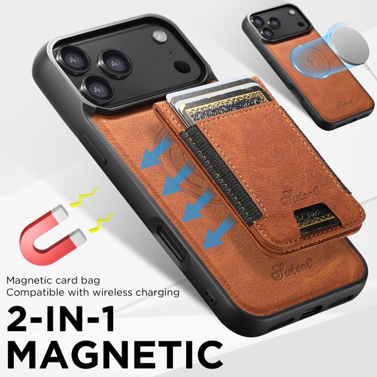 For iPhone 17 Pro Max Suteni H17 Litchi Texture Leather MagSafe Detachable Wallet Phone Case(Khaki) by Suteni