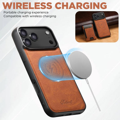 For iPhone 17 Pro Max Suteni H17 Litchi Texture Leather MagSafe Detachable Wallet Phone Case(Khaki) by Suteni