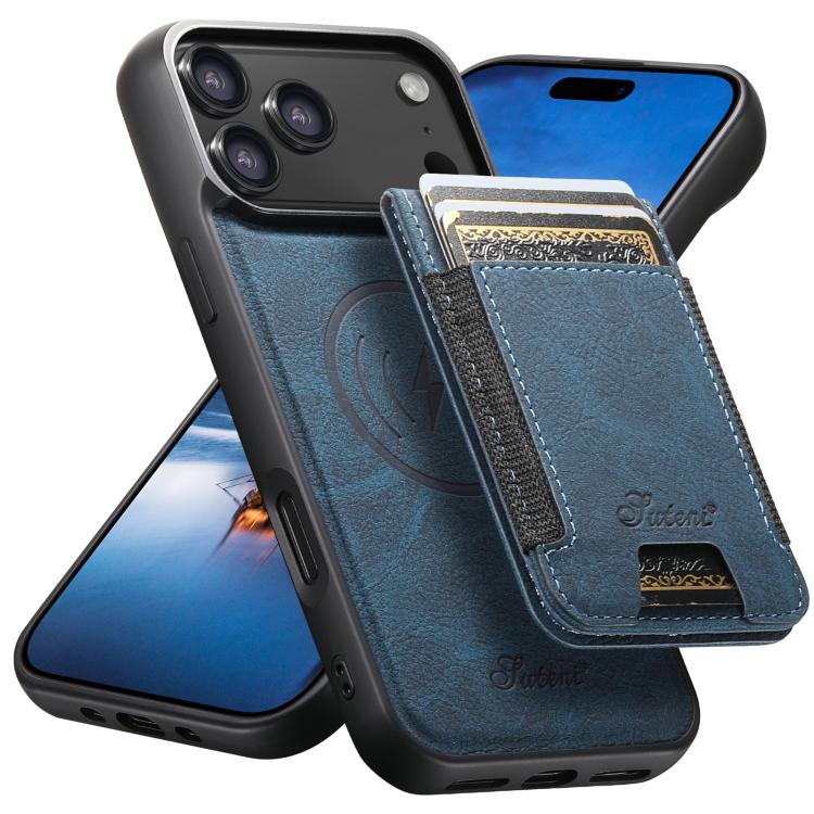 For iPhone 17 Pro Max Suteni H17 Litchi Texture Leather MagSafe Detachable Wallet Phone Case(Blue) by Suteni