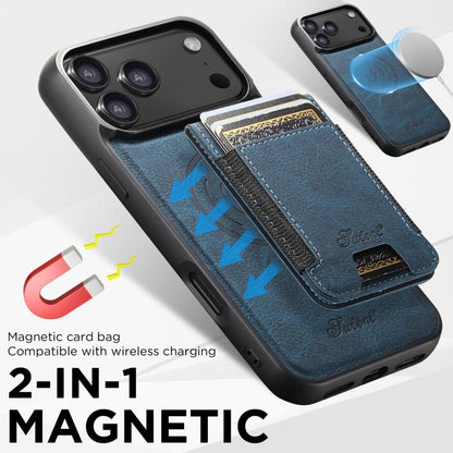 For iPhone 17 Pro Max Suteni H17 Litchi Texture Leather MagSafe Detachable Wallet Phone Case(Blue) by Suteni